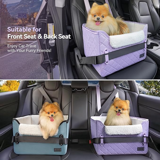 PETSFIT Dog Car Seats for Small Dogs, Patent Safe Buckles Cat Car Seat, Car Seat for Dogs with Safety Belt, Suitable for Small Pets Up to 25lbs (Lavender Purple)