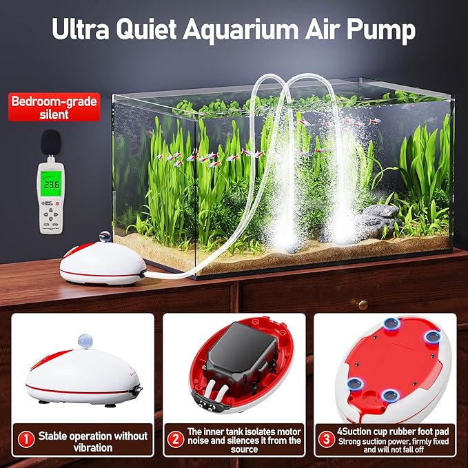5w Ultra Quiet Aquarium Air Pump, Aquarium Aerator Adjustable Airflow, Single Hole Suitable for 100 to 160 GPH Fish Tank