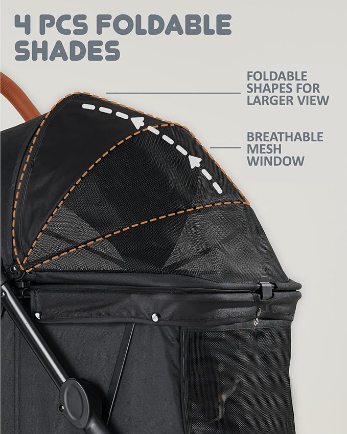 Medium Dog Stroller for Large Dogs, pet Stroller for Medium Dogs Up to 66lbs, All-Terrain with Adjustable Handle & Canopy, Sun Shades, Storage Organizer, Waterproof Oxford Fiber