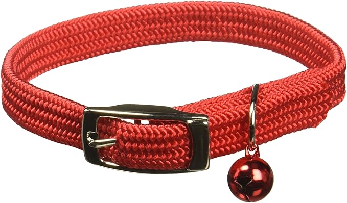 Kool Kat Elastic Cat Safety Collar with Bell, Red, 10"