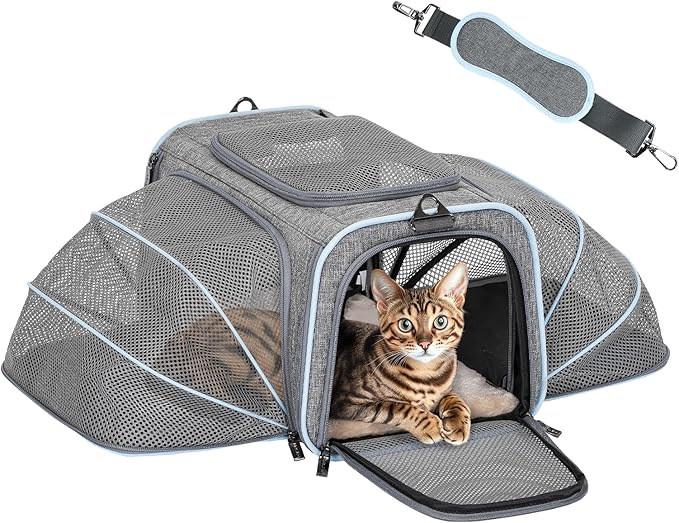 Petsfit Expandable Small Cat Carriers Dog Carrier, Airline Approved Soft-Sided Portable Washable Pet Travel Carrier with Two Extension Up to 9LB