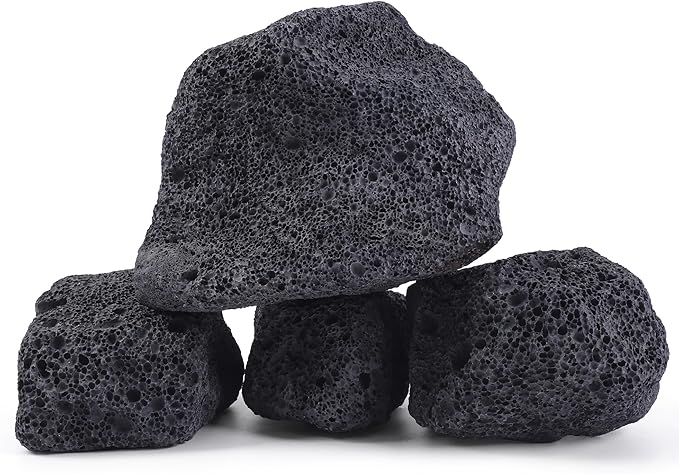 2-6 Inches Large Natural Black Lava Rock 4 PCS Aquarium Rocks for Aquascaping, Aquarium Landscaping, Terrariums, Fish Tank Decoration, Vivariums, Paludarium, Reptile and Amphibian Enclosures