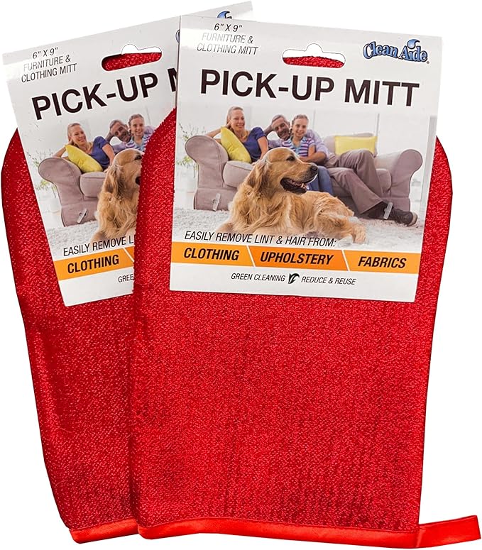 Hair Magnet Pet Fur Removal Mitt, Lint, Fur, and Dander Cleanup for Furniture, Clothing, and Upholstery, Reusable, Durable, Quick & Easy Cleaning, Red, 2-Pack