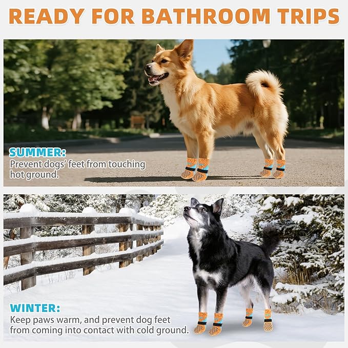 KOOLTAIL Dog Socks for Hot Pavement, Summer Breathable Dog Socks to Prevent Licking Paws, Non Slip Pet Boots&Paw Protectors for Hardwood Floor,Grippy Shoes for Small Medium Large Senior Dogs,Orange S