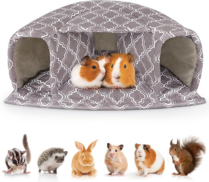 Unicorn Catcher Guinea Pig Hideout Large Bed Cozy House Warm Tunnel Washable Accessories for Small Pet Hamster/Chinchilla/Bunny, Grey