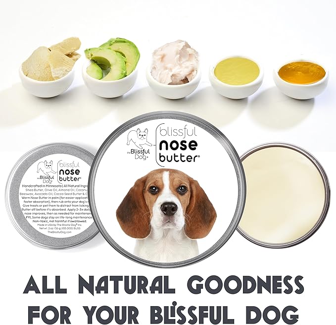 The Blissful Dog Beagle Nose Butter for Dry, Cracked Skin, Lick-Safe Dog Nose Balm with Moisturizing Shea Butter, Almond, Olive, and Essential Oils, Pet Supplies, Uncented, 8 oz.