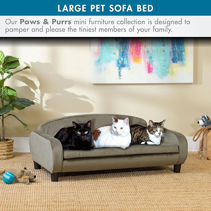 Paws & Purrs Multi-Cat Sofa Bed – 41.5″ Wide Elevated Pet Couch with 3″ Foam Mattress, Removable Machine-Washable Cover – Stylish Indoor Pet Furniture for Two or More Cats and Dogs, Ash