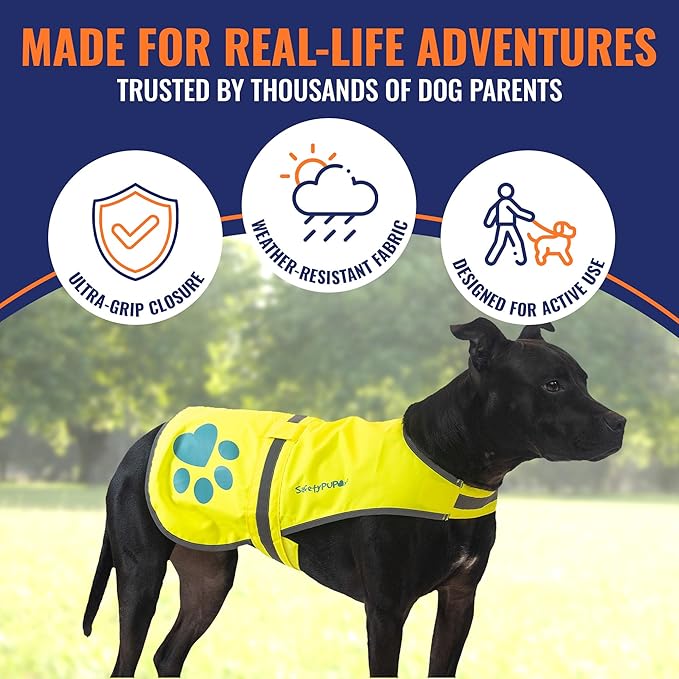 Dog Reflective Vest – Hi-Vis Fluorescent Visibility That Helps to Safeguard Your Pet On/Off Leash in Urban & Rural Areas (Yellow, X-Large)