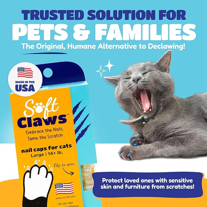Soft Claws Cat Nail Caps for Large Cats – (40 Caps, The Games) - Made in USA - Veterinarian-Developed | Protects Furniture & Skin - Easy to Apply, Long-Lasting Anti-Scratch Soft Cat Claw Covers