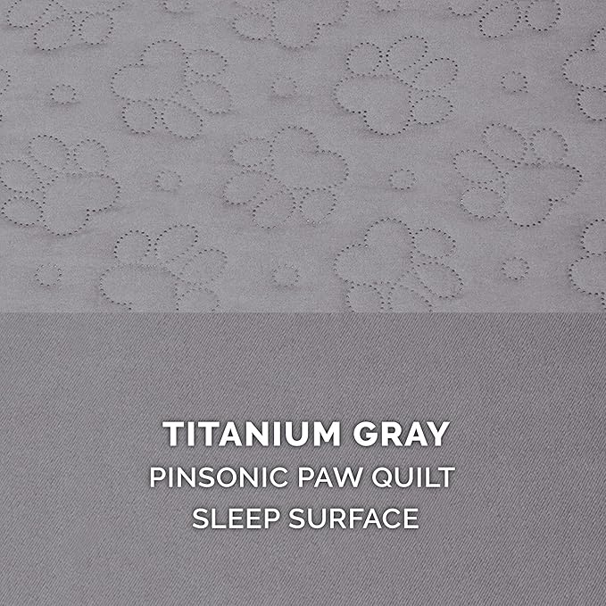 Furhaven Cooling Gel Dog Bed for Large/Medium Dogs w/ Removable Bolsters & Washable Cover, For Dogs Up to 55 lbs - Pinsonic Quilted Paw L Shaped Chaise - Titanium, Large