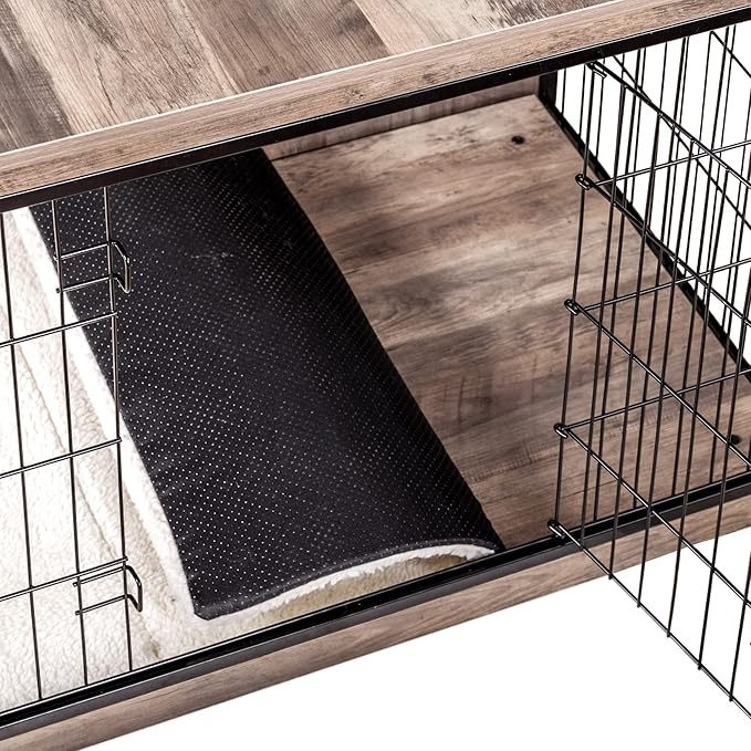 DWANTON Dog Crate Furniture with Cushion, Wooden Kennel Table with Double Doors, Indoor Dog House, Small/Medium/Large/Extra Large Size, 27.2" L, Greige
