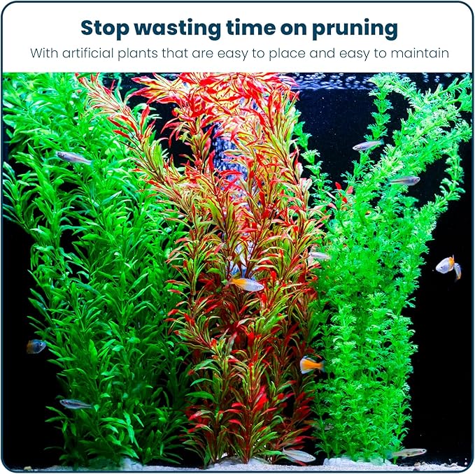 3PCS Artificial Aquarium Plants Set Extra Large - Big Natural Looking Plastic Decoration for Fish, Axolotl and Turtle Tanks – Tall Realistic Tank, Swamp and Pond Fake Plant Decorations.