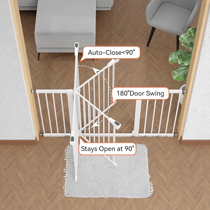 BABELIO 36-57" Extra Wide Baby/Dog Gate, Auto Close with Large Walk Thru Door,Safety for Pet, House, Stairs and Doorways, Pressure Mounted for Chlid, White