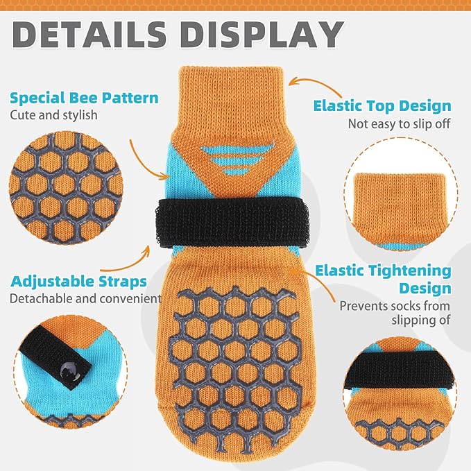 KOOLTAIL Dog Socks for Hot Pavement, Summer Breathable Dog Socks to Prevent Licking Paws, Non Slip Pet Boots&Paw Protectors for Hardwood Floor,Grippy Shoes for Small Medium Large Senior Dogs,Orange L
