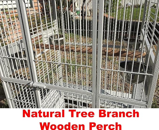 Extra Large Castle PlayTop Parrot Rolling Cage for Large Macaws Cockatoos African Grey Amazon (32" L x 23" W x 66" H WhiteVein)