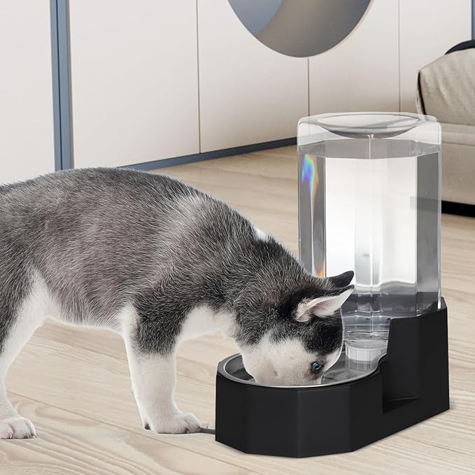 Sfozstra Dog Water Bowl Dispenser: 7L Large Black Gravity Stainless Steel Bowl - Without Filter - Pet Feeder for Pets Indoor/Outdoor Use by Owners