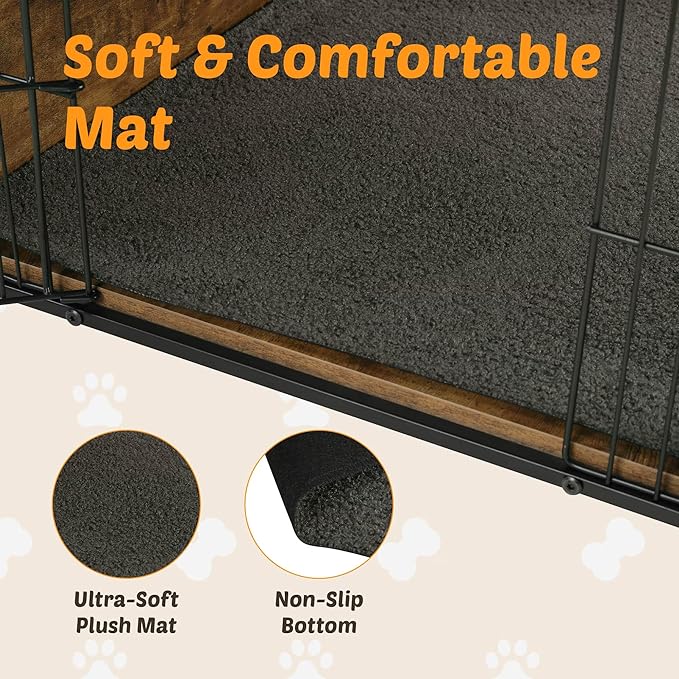 Dog Kennel Furniture, Wooden Dog Crate End Table with Dual Doors, Chew-Proof Design & Cushion, Heavy Duty Dog Crate, Decorative Pet Crate Dog Cage for Indoor (39 Inch)