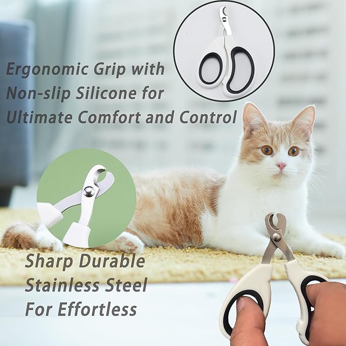 Cat Grooming Brush Kit 6 Tools - Deshedding & Dematting for Long/Short Hair, Self-Cleaning Slicker Brush with 6-in-1 Flea Comb for Cats & Kittens (White)