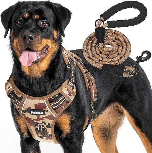 Heavy Duty Tactical Dog Harness for Large Dogs, No Pull Adjustable Pet Harness Reflective Service Training Easy Control Pet Vest Military K9 Working Dog Harnesses-X- Large, Desert Camo