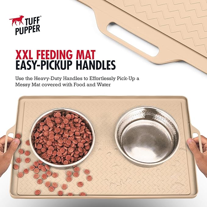 Tuff Pupper 28x20 Large Dog Feeding Mat for Food and Water | Dog Food Mats for Floors | Waterproof Dog Water Bowl Mat | Dog Placemats Pet Food Mat | Silicone Feeding Mat for Cats and Cat Bowls