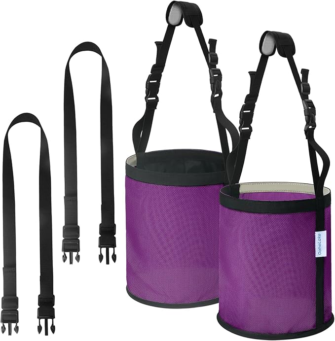 Horse Feed Bag 2 Pcs, Mesh Feed Bags for Horses, Muzzle Feedbag for Feeding Grain, Anti-Spill Design Feeder, Soft Neck Pad Nose Pad, Universal Fit (Purple, Pack of 2)