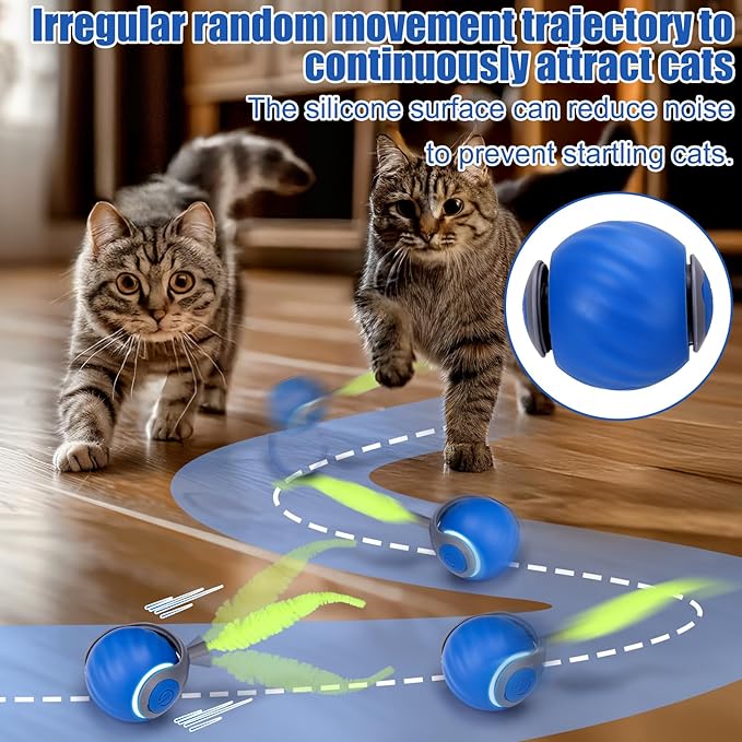 AIERSA Interactive Cat Toys for Indoor Adult Cats, Automatic Self-Play Cat Ball Toy for Kitten to Keep Them Busy, Electric Speed Tail Moving Cat Toy with 3 Tails and 4 Springs (Blue)
