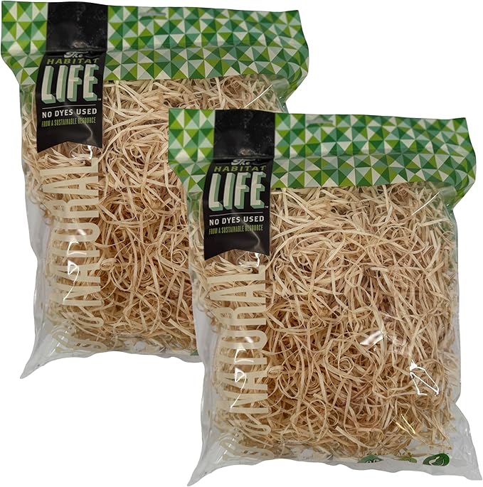 The Habitat Life - Natural Ribbon Cut Excelsior - for Birds, Hamsters, Gerbils, Rats & Other Small Mammals - Soft & Absorbent - Wood Fiber - Dye-Free & Safe - Medium - 2 Pack