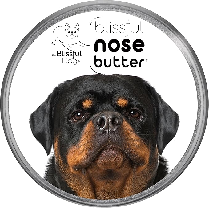 The Blissful Dog Rottweiler Nose Butter for Dry, Cracked Skin, Lick-Safe Dog Nose Balm with Moisturizing Shea Butter, Almond, Olive, and Essential Oils, Pet Supplies, Uncented, 8 oz.