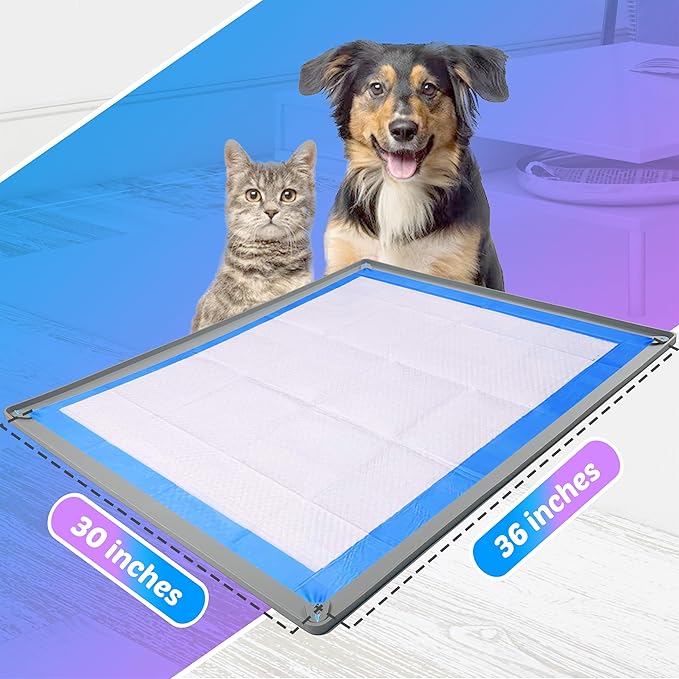 TidyFriend Dog Pee Pad Holder Tray Fits for 30” x 36” Pee Pads with Corner Lock Holes, Raised Edges, Non-Spill, Easy to Clean Silicone Dog Potty Tray Holder, for Indoor Floor Protection (Light Grey)