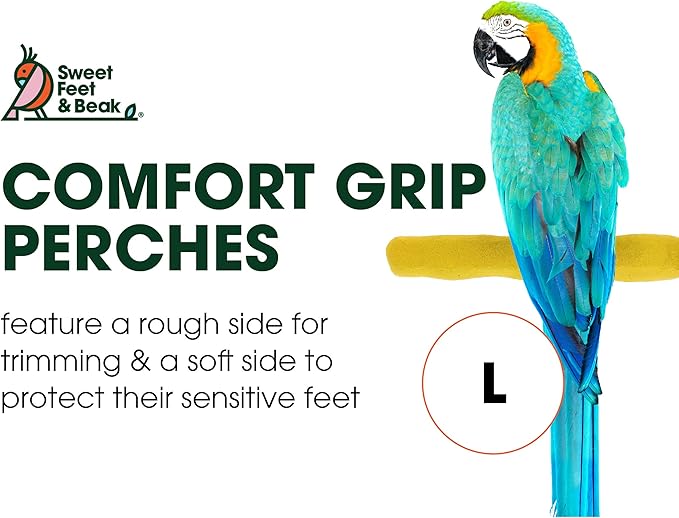 Comfort Grip Safety Perch for Bird Cages - Pedicure Perch for Birds to Keep Nails and Beaks in Top Condition - Safe Easy to Install Bird Cage Accessories- L 13"