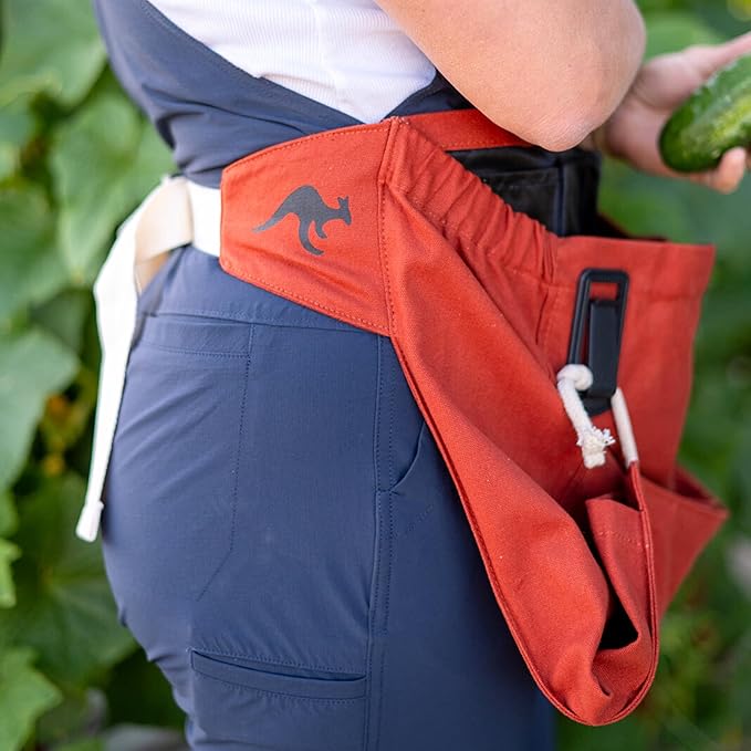 Roo Gardening Apron with Pockets & Harvesting, Picking Pouch - Adjustable, Water-resistant, Washable Canvas Cotton