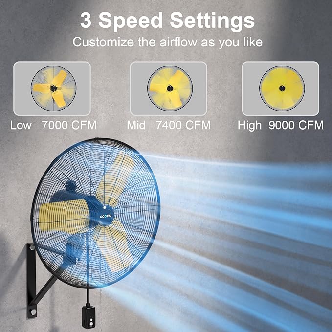 9000 CFM 24" Outdoor Oscillating Wall Fan with 2 Pack, High Velocity 3-Speed Waterproof Professional Outdoor Fan, Heavy Duty Industrial Wall Mount Fans for Commercial, Garage, Warehouse, UL Listed