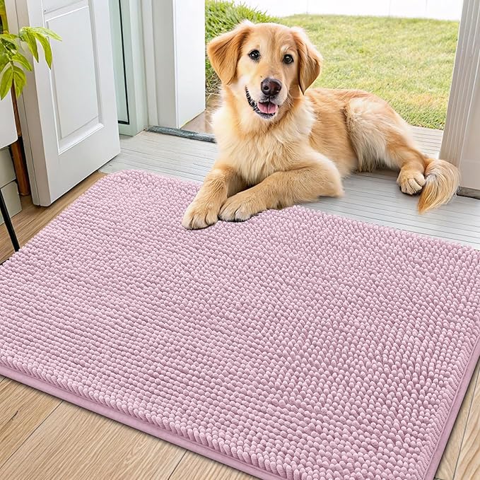 Smiry Dog Door Mat for Muddy Paws 36x24, Absorbs Moisture and Dirt Doormat, Non-Slip Washable Quick Dry Chenille Front Door Mat Indoor Entrance, Entryway Carpet for Inside Floor, Dusty Rose