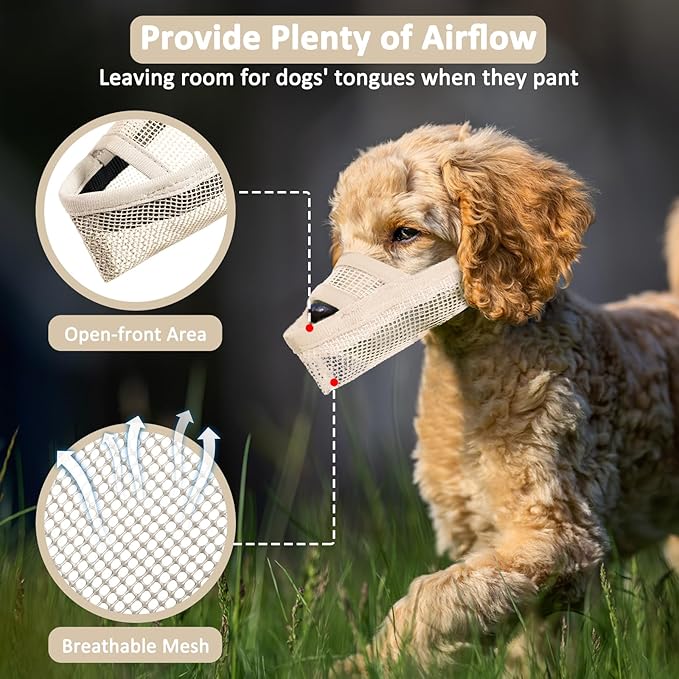 Crazy Felix Nylon Dog Muzzle for Small Medium Large Dogs, Air Mesh Breathable and Drinkable Pet Muzzle for Anti-Biting Anti-Barking Licking (XXXS, Beige)