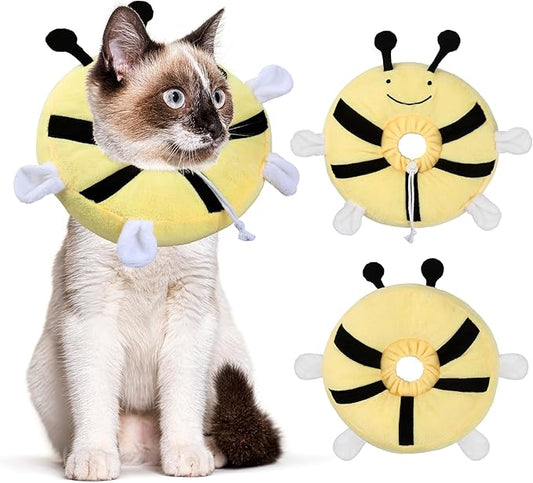 Adjustable cat Cone Collar Soft to Stop Licking After Surgery for Kitten, Alternative to Cone of Shame cat, Donut Cone for Cats, pet Elizabethan Collar (Bee, Small)