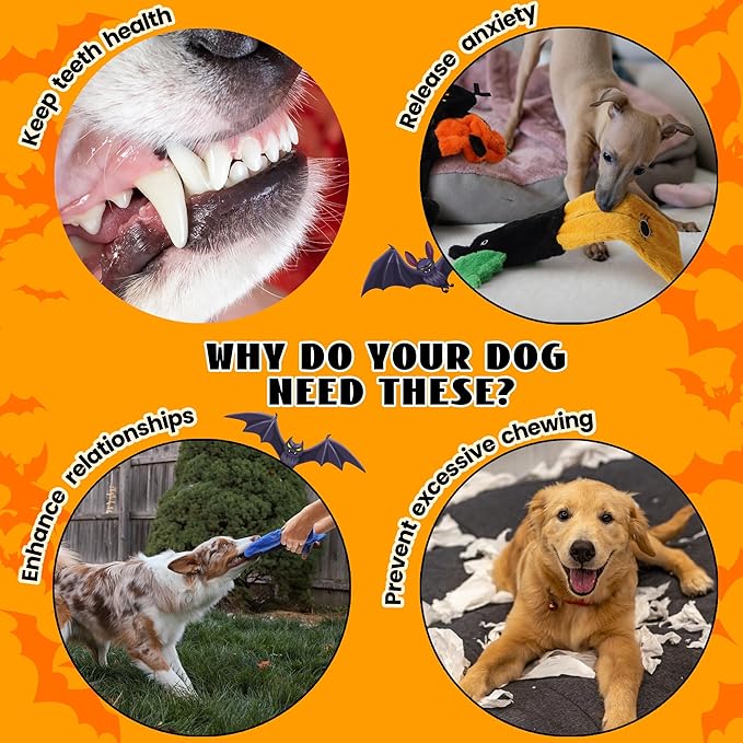 Nocciola 5 PCS Halloween Dog Squeaky Toys, No Stuffing Plush Dog Toys with Crinkle Paper, Perfect Present for Puppy, Small, Medium and Large Dogs