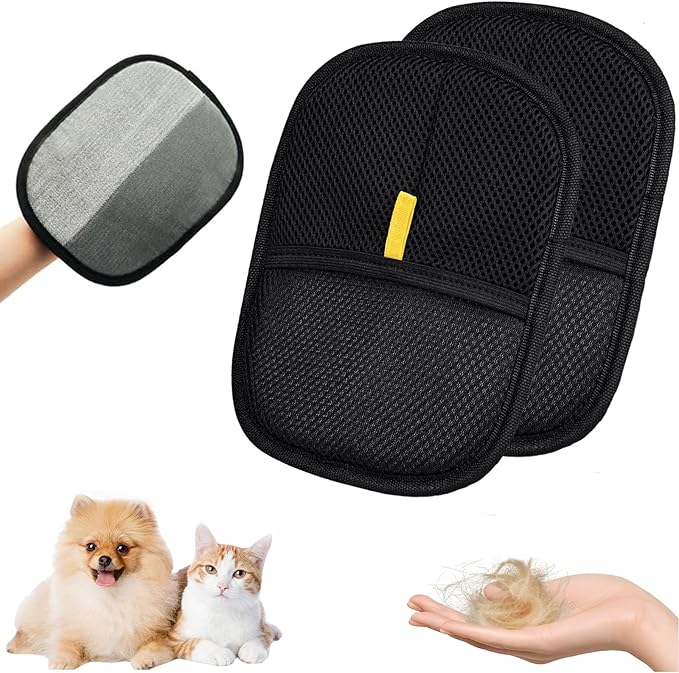 2 Pcs Pet Hair Removal Glove for Cats & Dogs, Pet Hair Remover Brushing Gloves, Reusable Pet Hair Remover Glove, Double-Sided for Couch, Clothing, Carpet, Car Seat