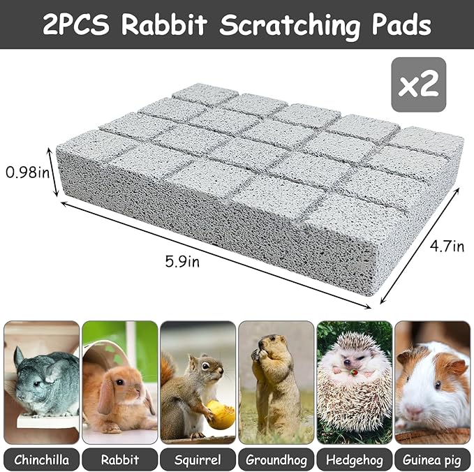 Hamiledyi 2PCS Rabbit Scratching Pads Bunny Lava Grinding Claw Pads Small Animal Foot Pads Hamster Scratch Board Chew Toys for Gerbil Chinchilla Hedgehog Guinea Pig Cage Accessories