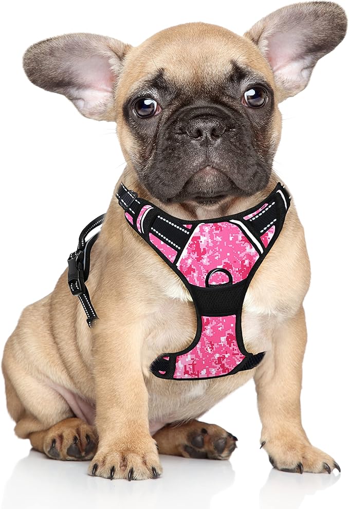 BARKBAY No Pull Dog Harness Large Step in Reflective Dog Harness with Front Clip and Easy Control Handle for Walking Training Running(Pink camo,S)