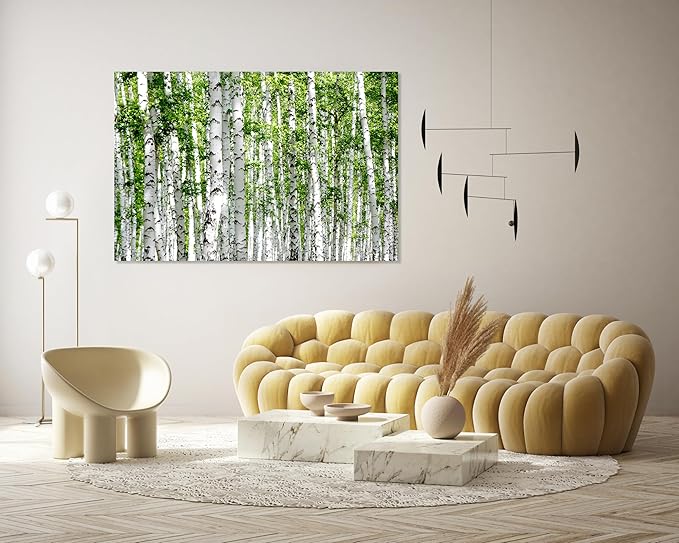 Nature Wall Art Prints - Ocean Forest Mountain Lake Canvas Landscapes - Small to Extra Large Living Room Bedroom Kitchen Bathroom Décor (Green Brich Trees, 35L" x 53W")