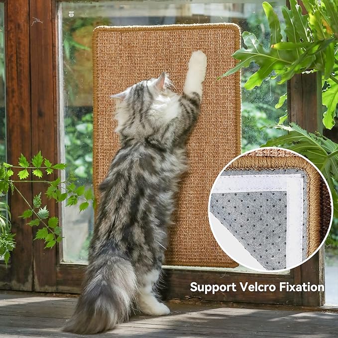 FUKUMARU Cat Scratcher Mat, 23.6 X 15.7 Inch Natural Sisal Cat Scratch Mats, Horizontal Cat Floor Scratching Pad Rug with Sticky Tapes, Protect Couch and Carpets