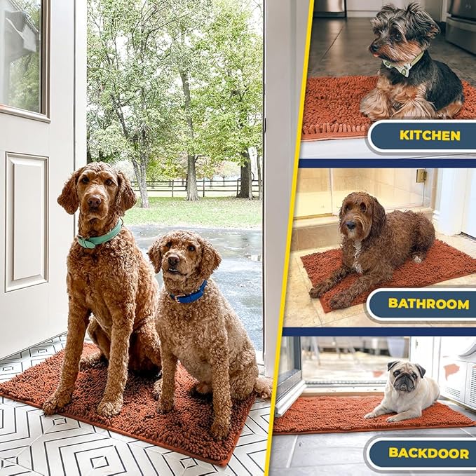 Muddy Mat® Shown on TV – Super Absorbent Microfiber Dog Door Mat for Muddy Paws, Non-Slip Washable Pet Rug, Quick Dry Chenille Entryway Carpet, Machine Washable Indoor Outdoor mat, Orange 28"x18"