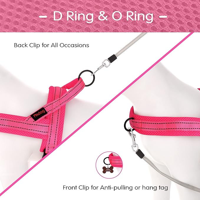 Didog No Pull Dog Harness with Soft Mesh Padded,Reflective & Quick Fit Light Weight Dog Strap Vest Harness,Easy for Walking Training (L:Chest 26-32", Pink)