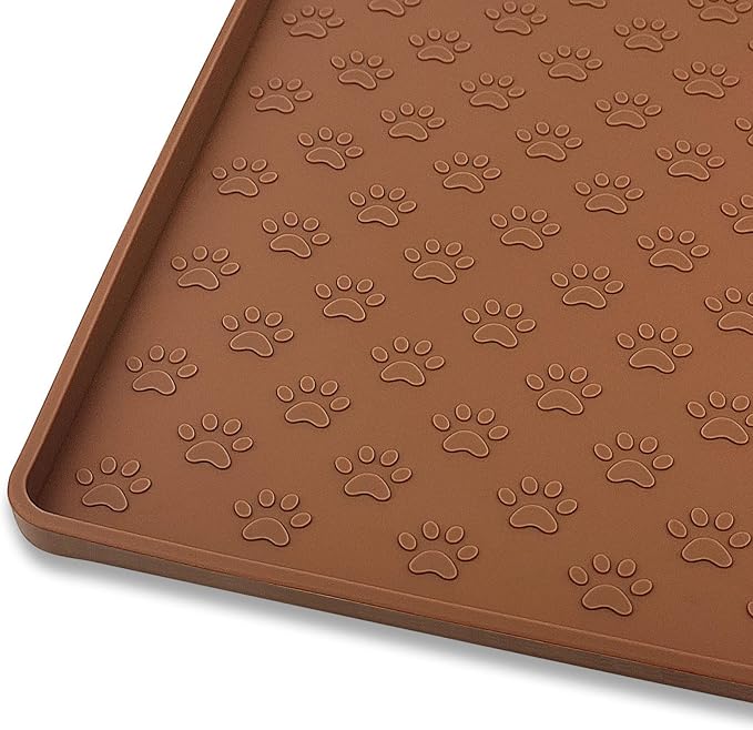 Ptlom Pet Placemat for Dog and Cat, Waterproof Silicone Pet Feeding Bowl Mats for Food and Water, Small Medium Large Dogs Mat Prevent Residues from Spilling to Floor, Brown, 24.5" 16.5"
