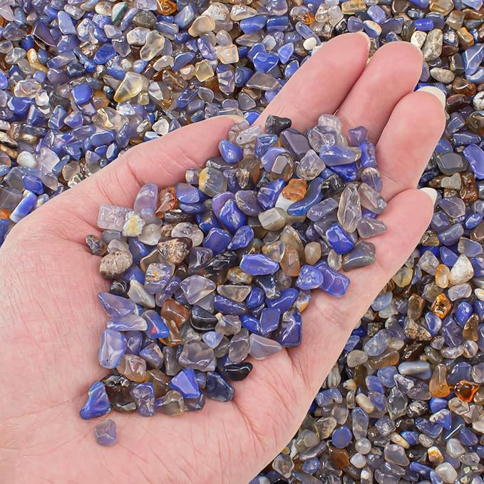 3 Lb Blue Agate Polished Tumbled Stones Chips, Aquarium Gravel Rocks Natural Decorative Pebbles Marbles for Aquarium, Vase Fillers, Succulent Plants Decor