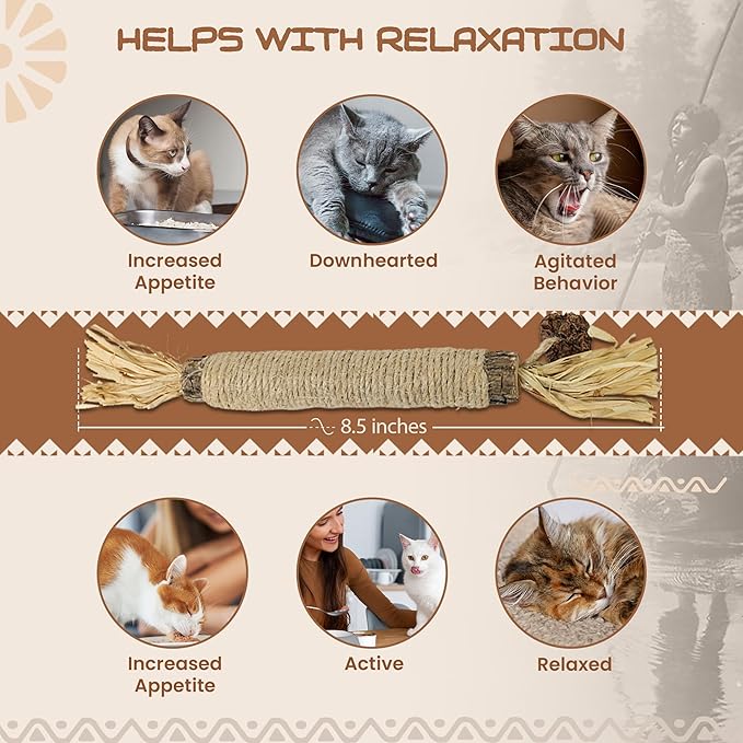 Catnip Silvervine Sticks for Cats | Silver Vine Chew Toy or Cat Chew Stick | Kitten Teething Toys | Cat Dental Chew with Cat Raffia Grass for Healthy Teeth & Digestion | Silvervine Cat Toy | 2 Sticks