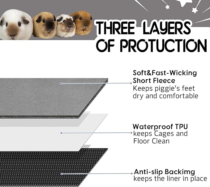 Guinea Pig Cage Liner, 1 Pack - Washable, Reusable, Leakproof Fleece Bedding Pads for Small Animals with Anti-Slip Bottom - for C&C 2X4 Area, Gray