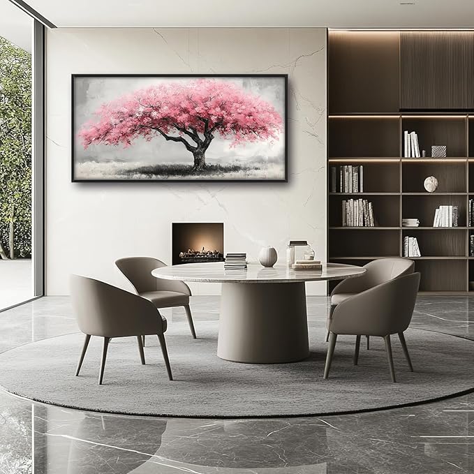 Extra Large Framed Pink Tree Wall Art,Abstract Tree of Life Wall Decor,Pink and Grey Pictures for Living Room,Canvas Print Painting Modern Artwork Bedroom Office Bathroom Home Decor 60L x30W