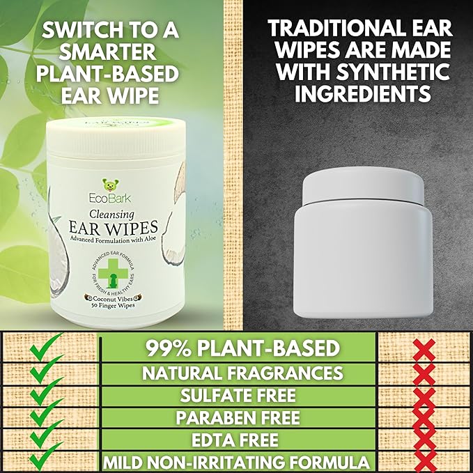 EcoBark Dog Ear Cleaner - Dog Ear Wipes with Finger Pad in Ear Solution - Gentle Otic Dog Grooming Supplies to Soothe Dog Ear Itching - Cleanse Away Dirt and Debris