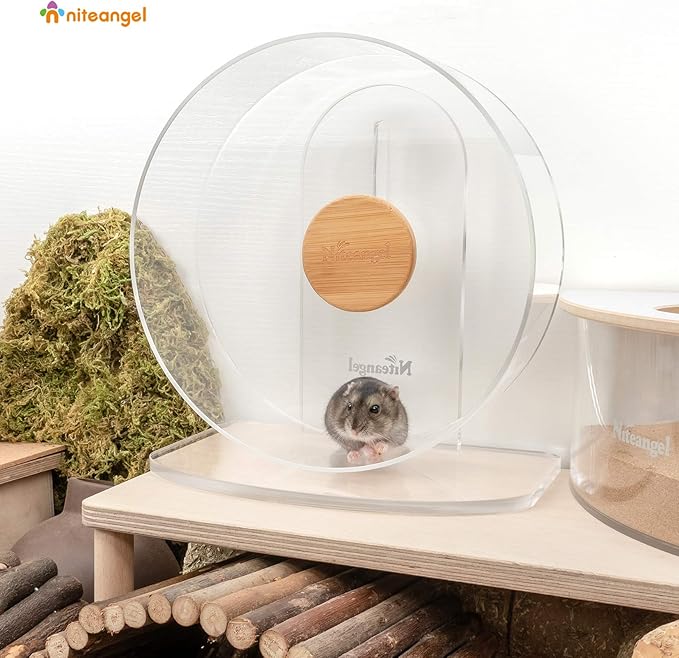Niteangel Silent Hamster Exercise Wheel: - Dual-Bearing Quiet Spinning Acrylic Hamster Running Wheel for Dwarf Hamster Gerbils Mice Degus Or Other Small Animals (S)